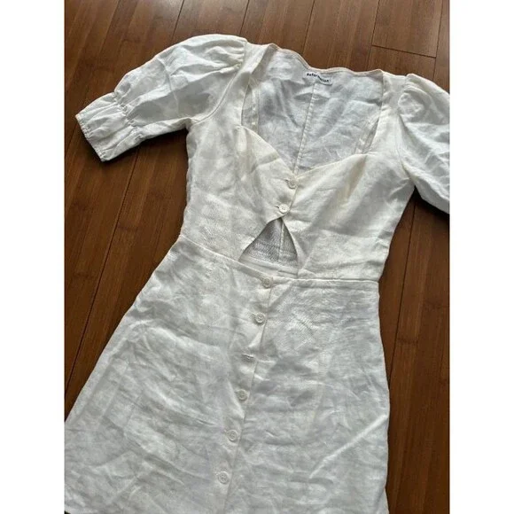 Reformation White Cutout Linen Button Front Mini Dress - 4 Small - Picture 2 of 4